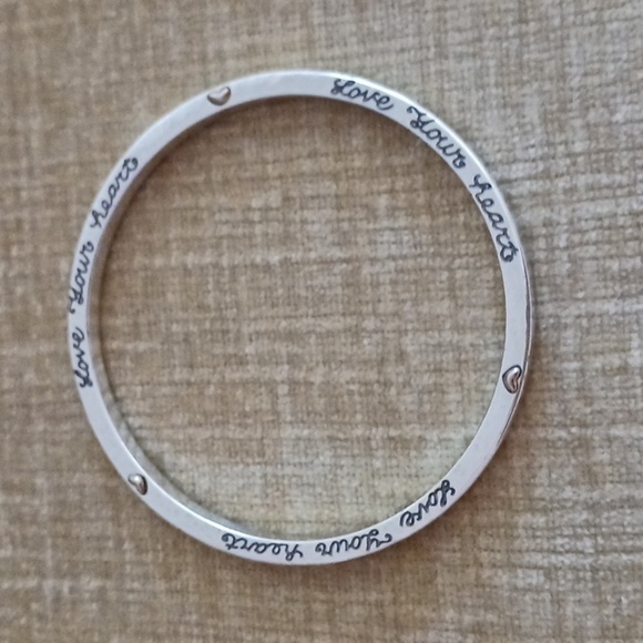 "Love Your Heart" Silver Tone Bangle Bracelet - Picture 6 of 8